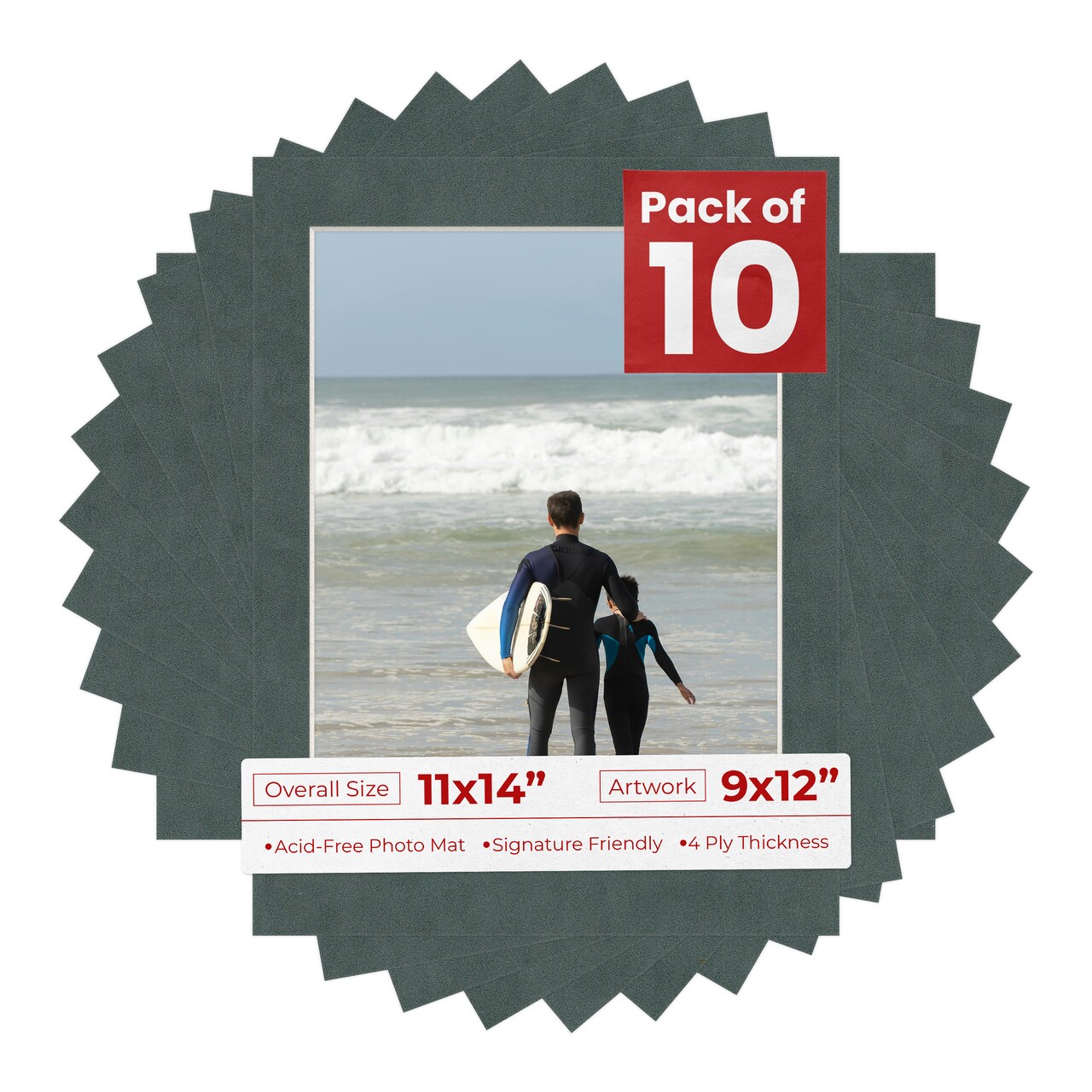 Dark Grey Suede Mat Board for 11x14 Frames - Fits 9x12 Photos